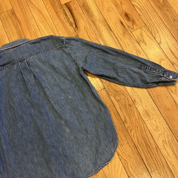 90s Ralph Lauren Blue Denim Button Down Shirt Crown Logo Pocket Womens Large - Picture 14 of 14